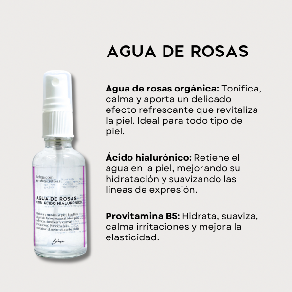 Agua de rosas con ácido hialuronico